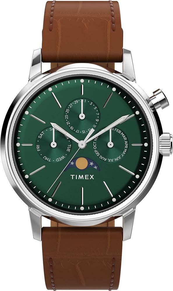 MARLIN® MOON PHASE 40MM LEATHER STRAP WATCH