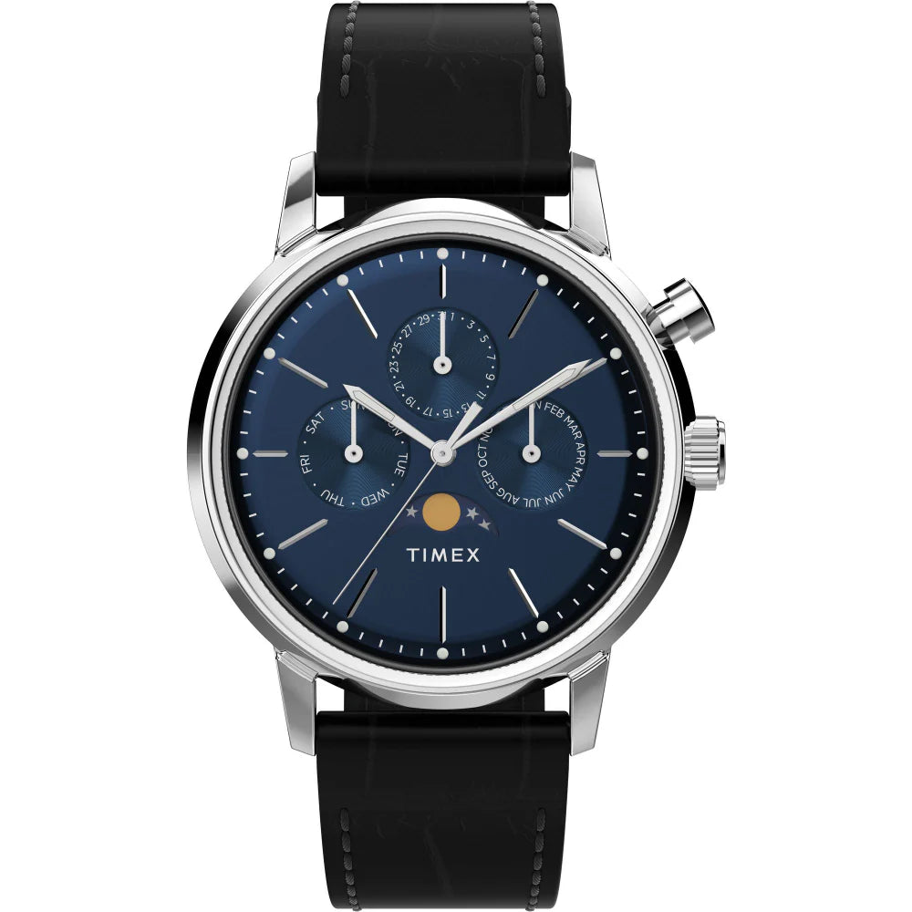 MARLIN® MOON PHASE 40MM LEATHER STRAP WATCH