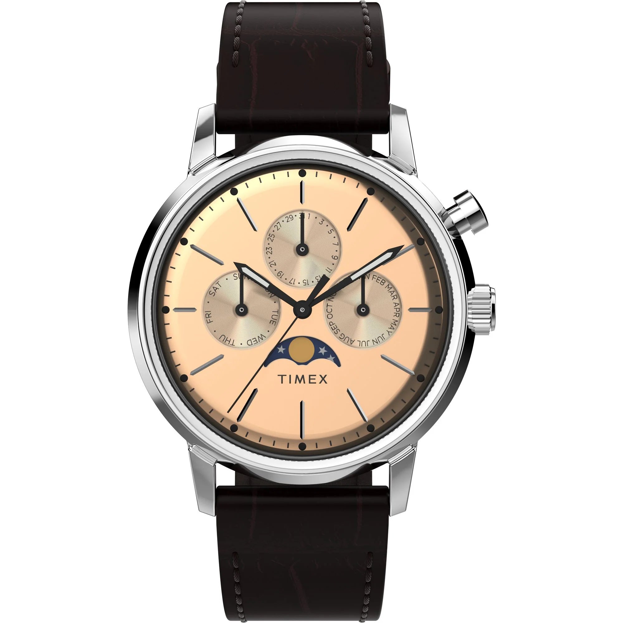 MARLIN® MOON PHASE 40MM LEATHER STRAP WATCH
