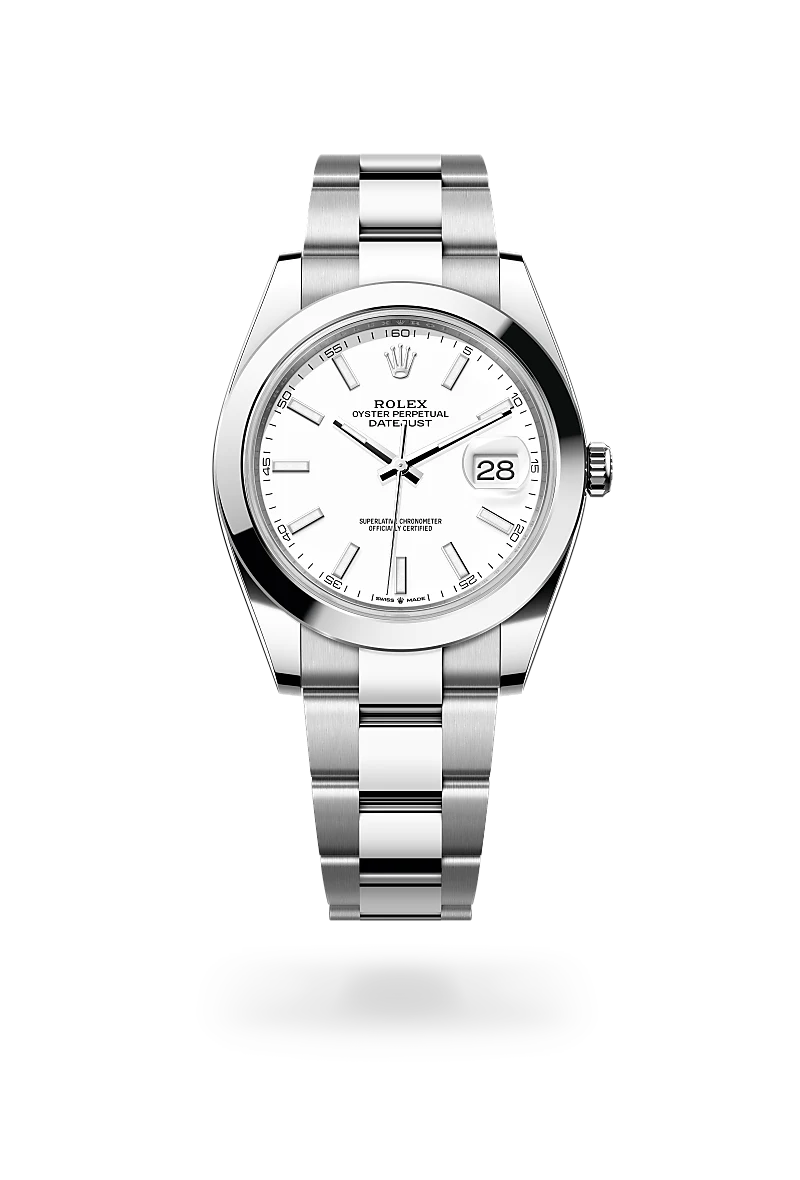 Rolex Datejust 41 (White Dial, Smooth Bezel, Steel)